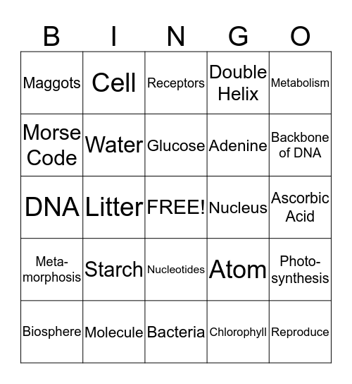 Module 9:  What is life? Bingo Card