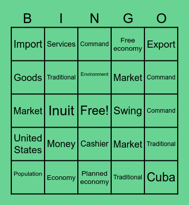 ECONOMIES Bingo Card