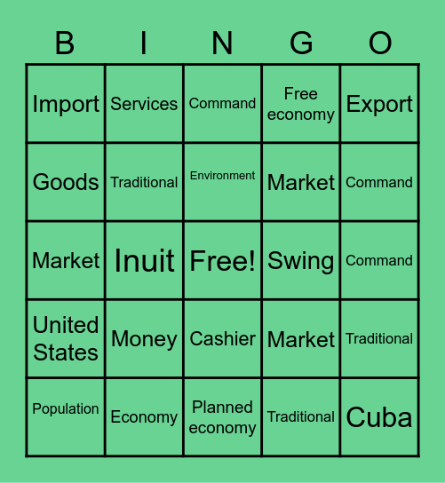 ECONOMIES Bingo Card