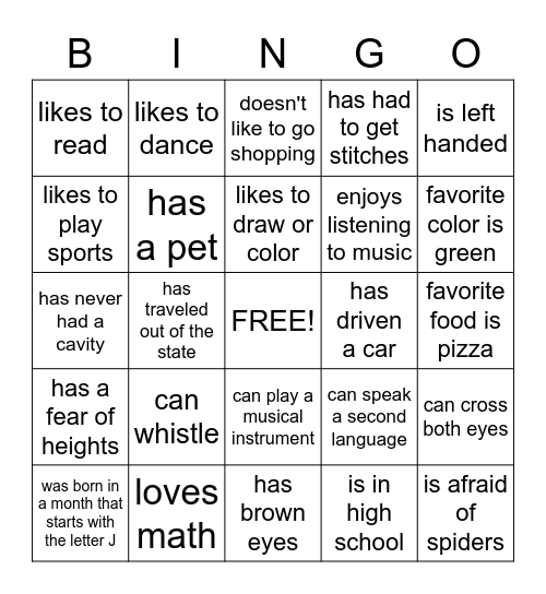 GET TO KNOW YOU Bingo Card