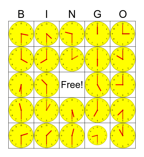 G3 U2 Telling time (without times written) Bingo Card