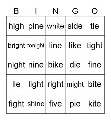 Long i sound Bingo Card