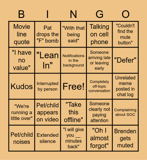 TopGunners Meeting Bingo Card