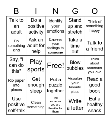 Coping Challenge Bingo Card