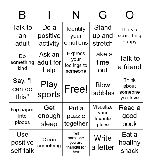Coping Challenge Bingo Card