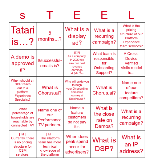 STEELHOUSE BINGO Card