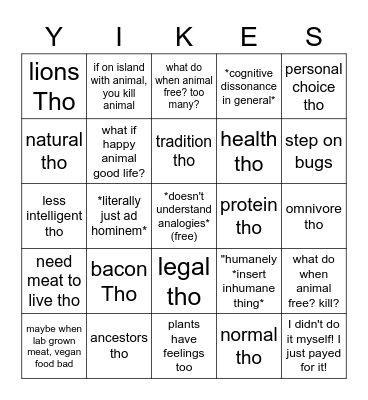 Carnist excuses bingo Card