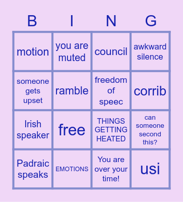 NUIGSU online meeting chaos Bingo Card