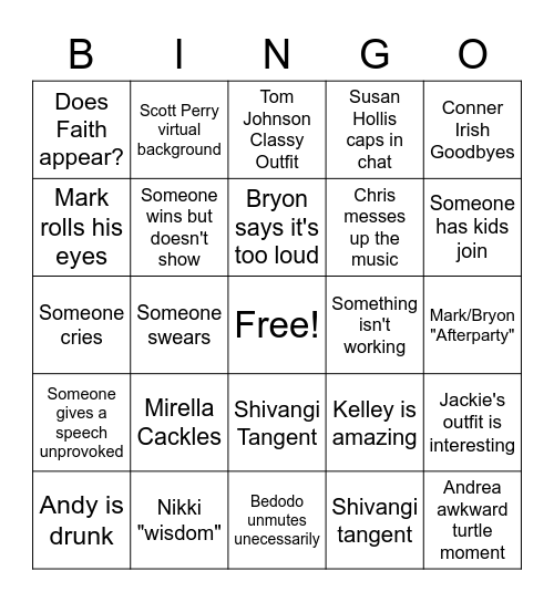 Awards Banquet Bingo Card