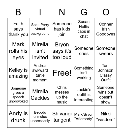 Awards Banquet Bingo Card