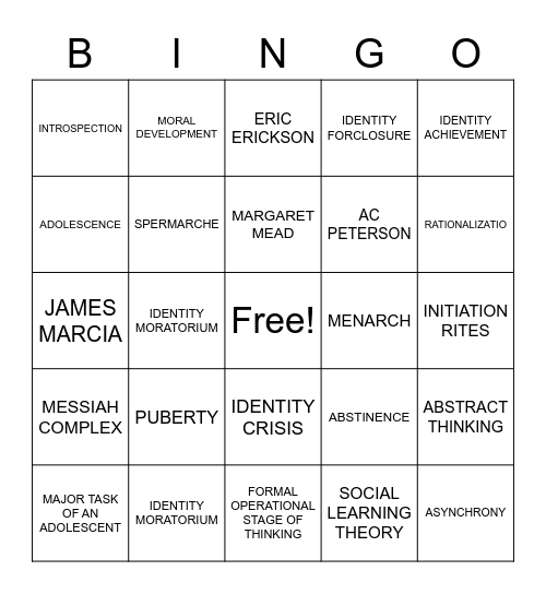 CHAPTER 4 1 AND 2 Bingo Card