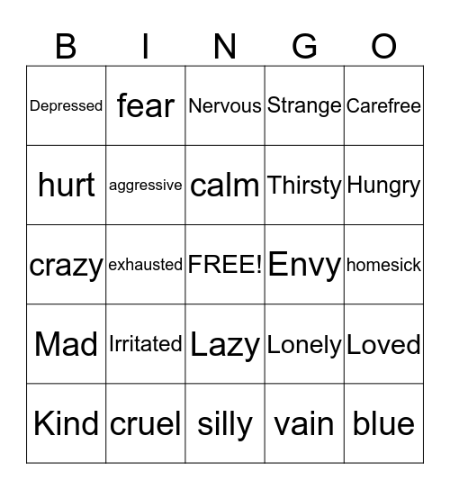 Feelings Bingo Card