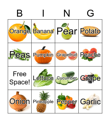 Fruits and Vegetables Bingo Card