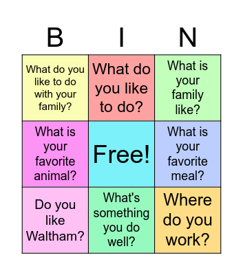 Get To Know Each Other Bingo Card