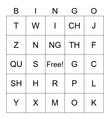 RWI Set 1 Sounds Bingo Card