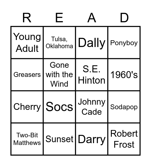 Outsiders Bingo Card