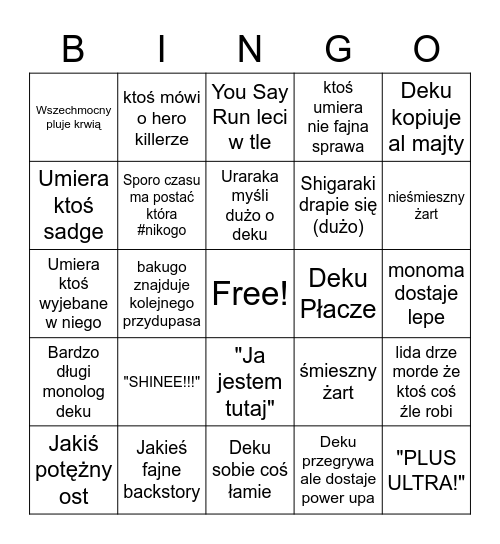 Akademia Bohaterów Bingo Card