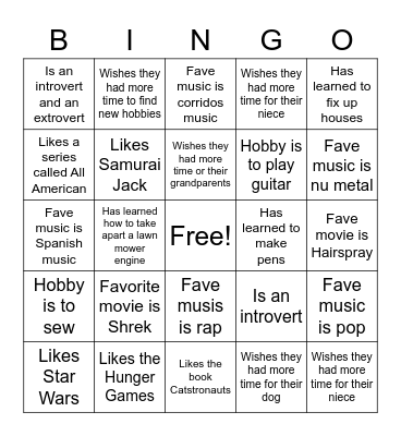 5th Hour Get To Know You Bingo Card