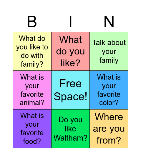 Get To Know Each Other Bingo Card