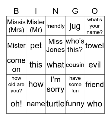Untitled Bingo Card