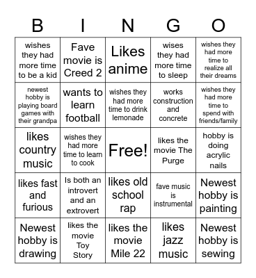 6th Hour Get To Know You Bingo Card