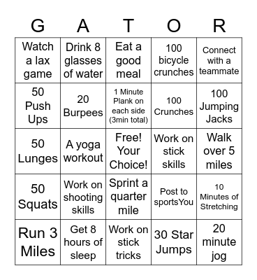 Lax Bingo Card