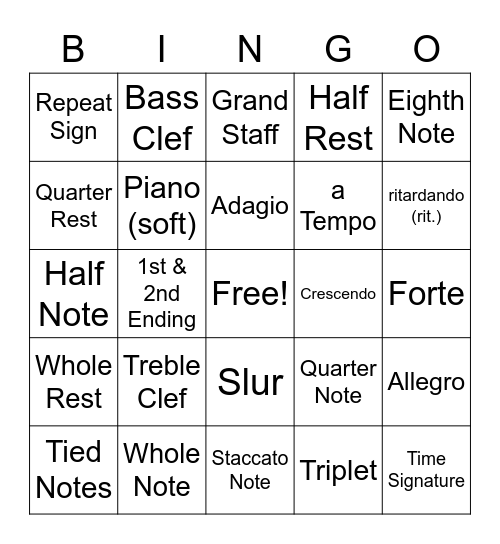 Musical terms Bingo Card