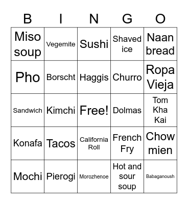 Multicultural Virtual Food Festival Bingo Card