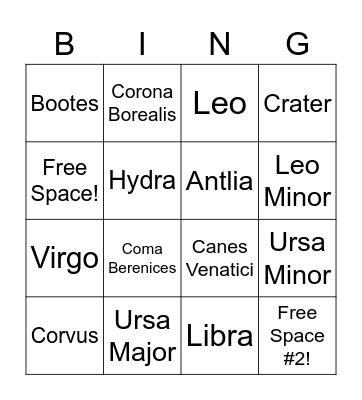 Spring Constellation Bingo Card