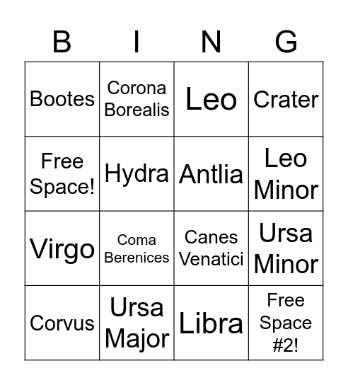 Spring Constellation Bingo Card