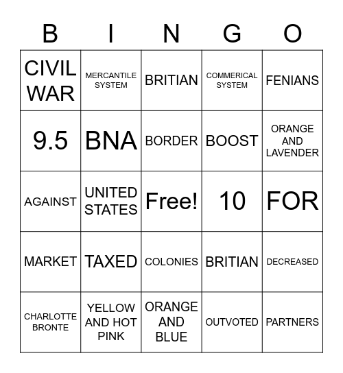 Quebec and Ontario Bingo Card