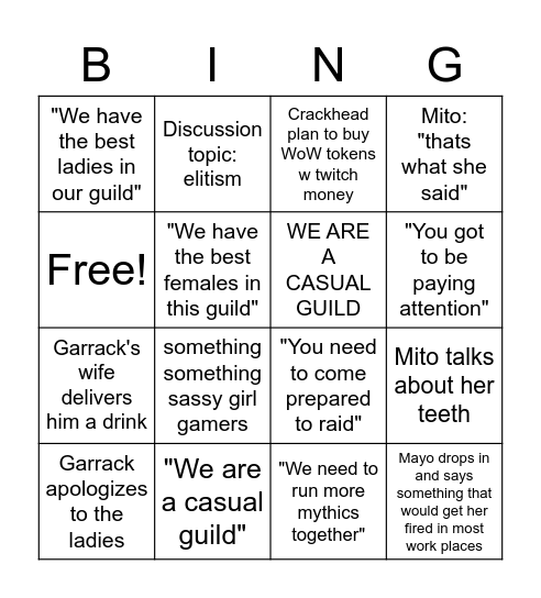 Guild Meeting Bingo Card