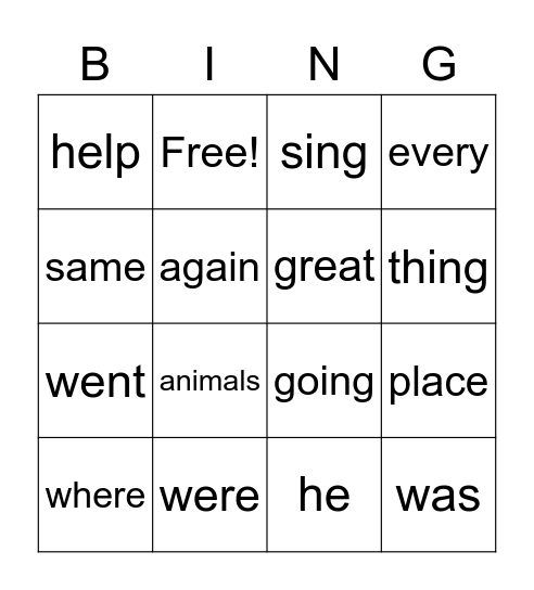 QRI Word List Bingo Card