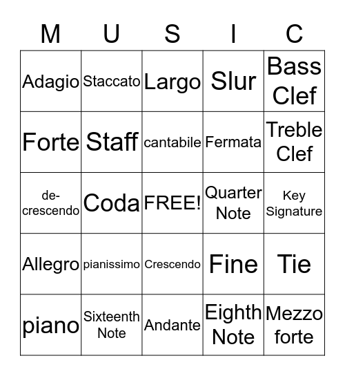 MUSIC BINGO-1 Bingo Card