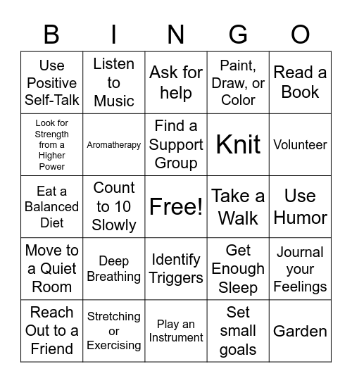 Healthy Coping Mechanisms! Bingo Card