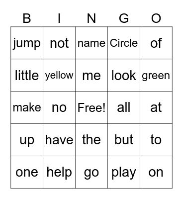 Sight Words 1 Bingo Card