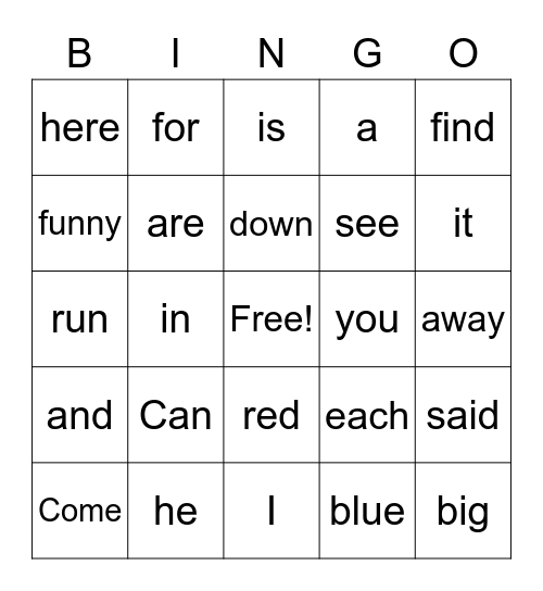 Sight Words #2 Bingo Card