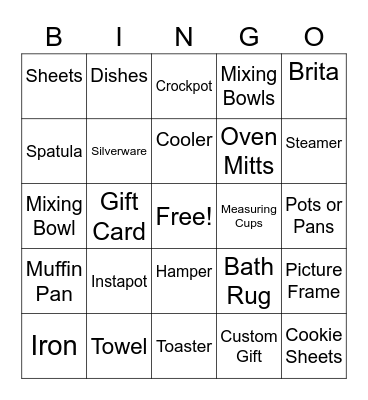 Bridal Bingo Card