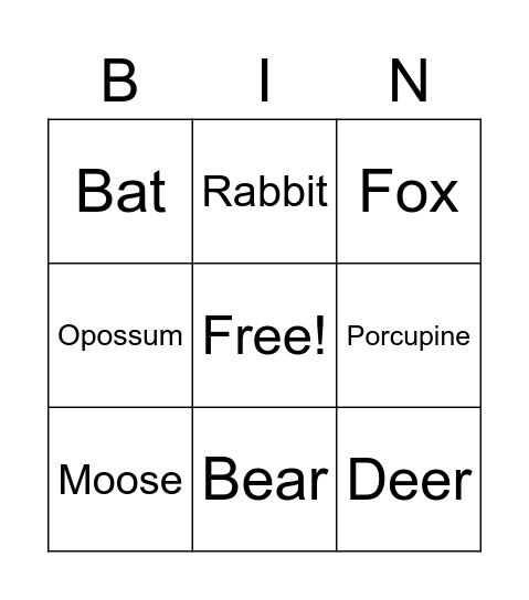 Forest Animals Bingo Card