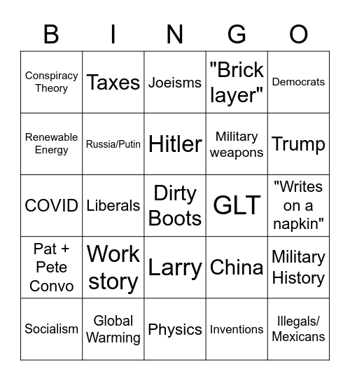 Pete Bingo Card