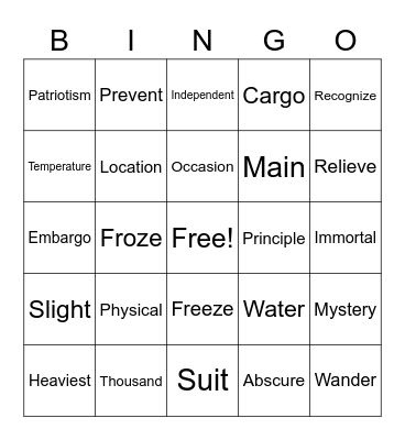 5th Grade Sight Words Bingo Card