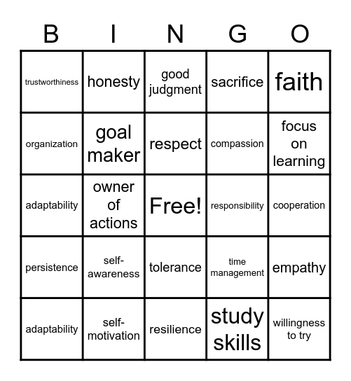 Here Comes High School! Bingo Card