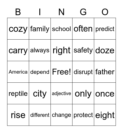 Trick Words Bingo Card