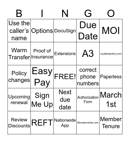What are my Options  Bingo Card