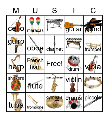 Musical Instrument Bingo Card