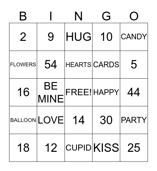Valentine's Bingo Card
