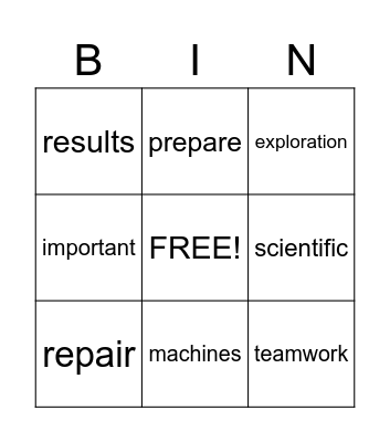 VOCABULARY Bingo Card