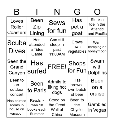 Dreaming of Summer Bingo Card