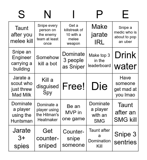 Sniper Bingo [One Nighter] Bingo Card