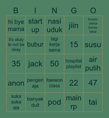 nana Bingo Card